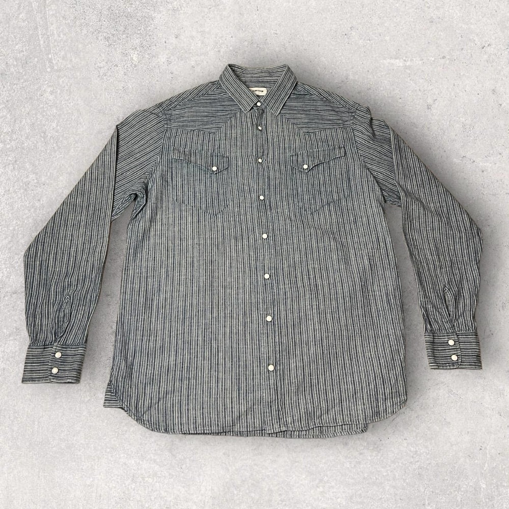 Taylor Stitch The Western Shirt in Striped Hemp Chambray - XXL 46